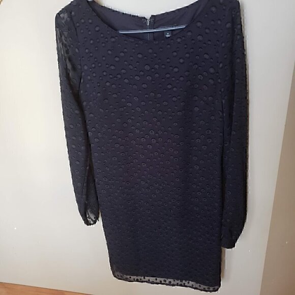 Ann Taylor Black Dot Party Shift Dress  with Sheer Sleeves Size 0 - Picture 7 of 15